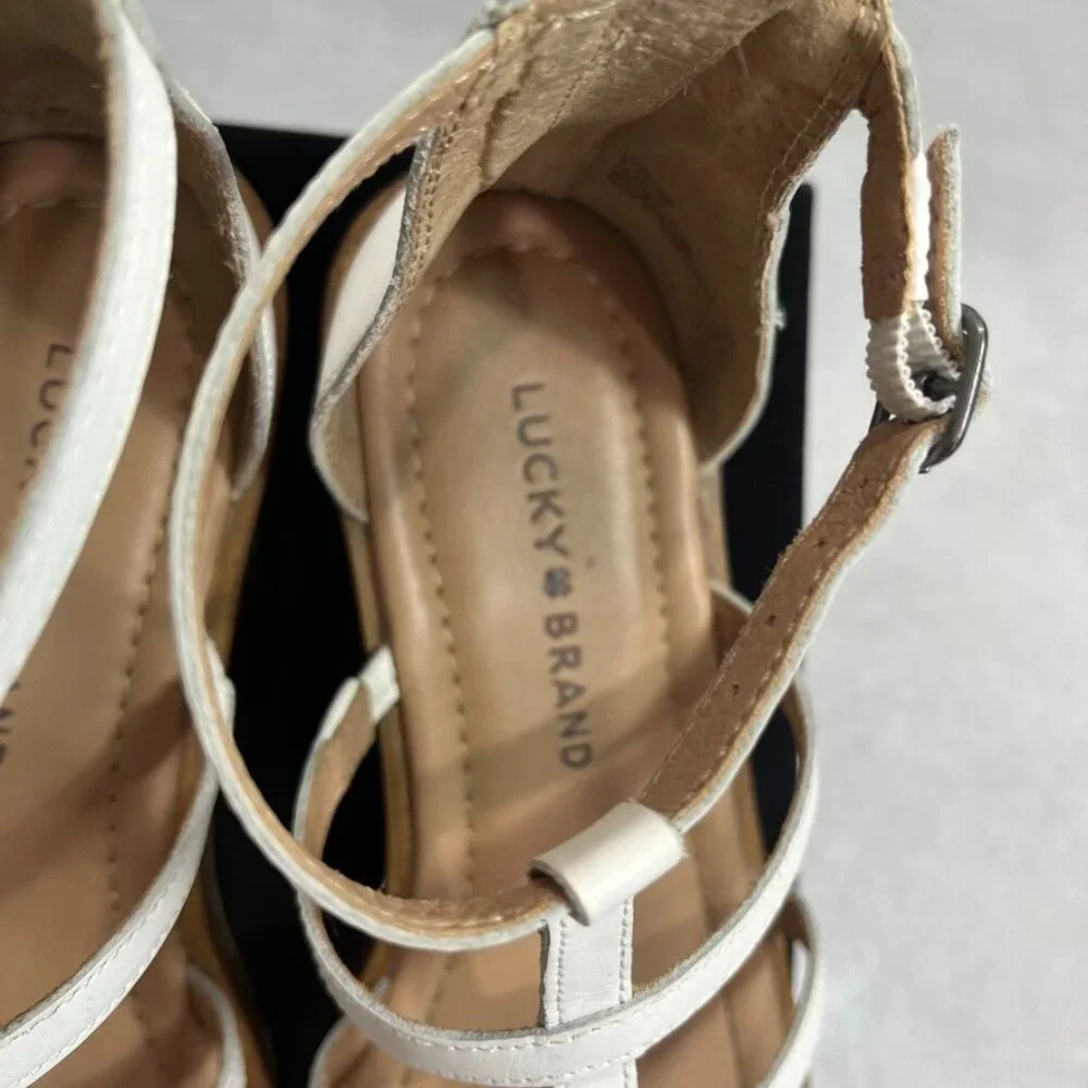 Lucky Brand LK-Elian Leather Strappy Sandals T-Strap White 6.5